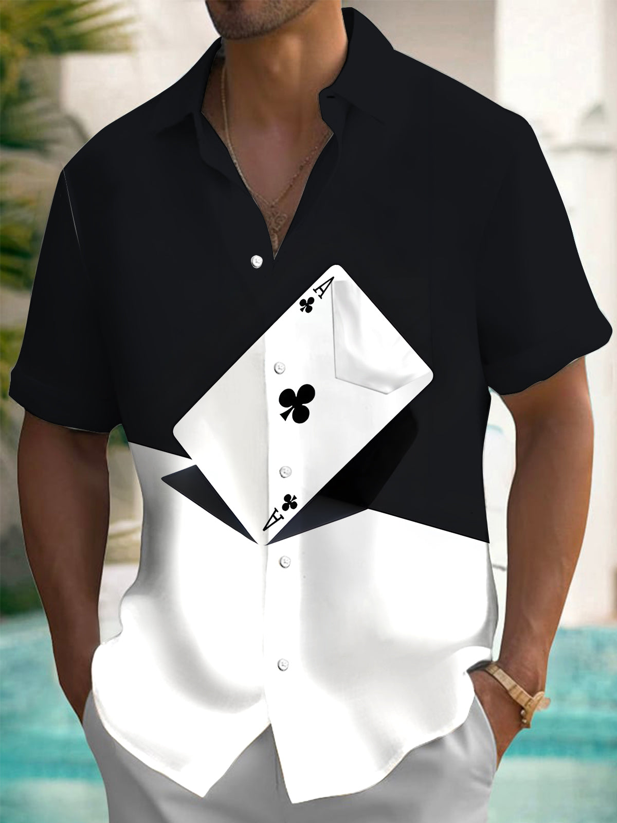 Poker Print Men's Pocket Short Sleeve Shirts