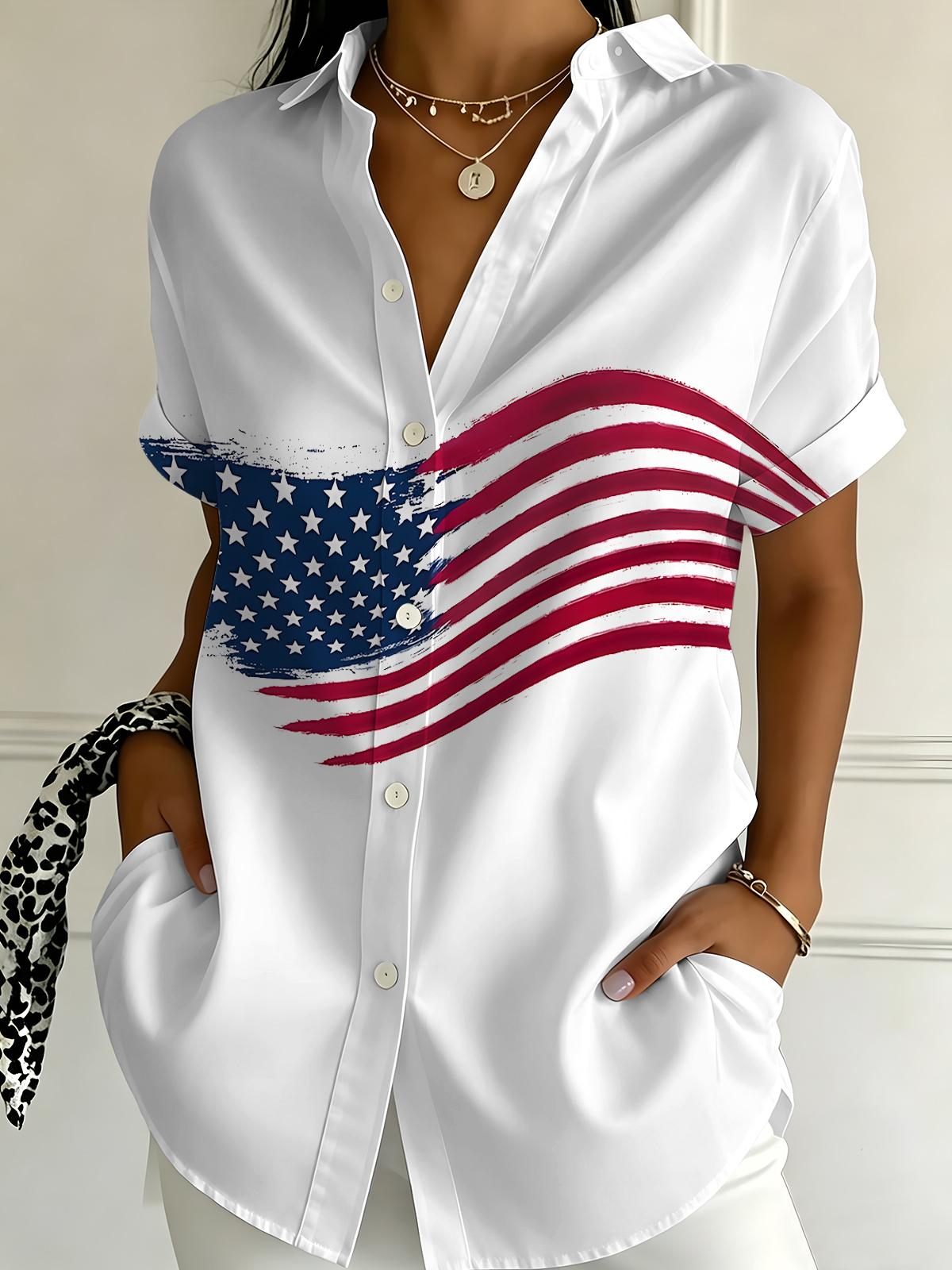 Independence American Flag Women's Short Sleeve Shirts