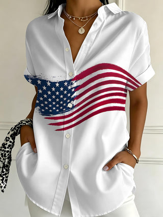 Independence American Flag Women's Short Sleeve Shirts