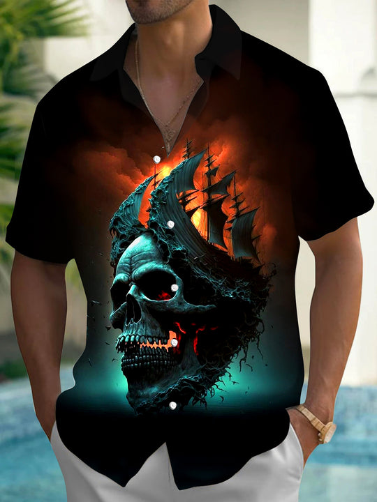 men's skull print shirt front view