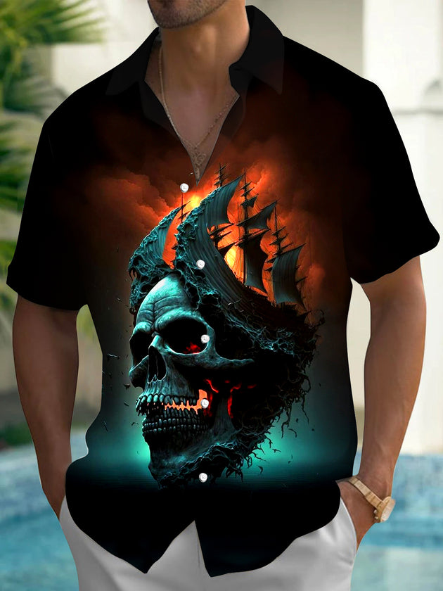 men's skull print shirt front view