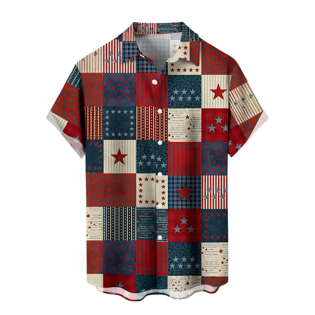 Patriotic Button Down Shirts for Men US Flag Short Sleeve Stars and Stripes Shirts Fashion Tops for Travel noble