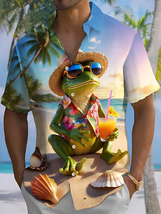 men's Hawaiian shirt front view vacation resort wear