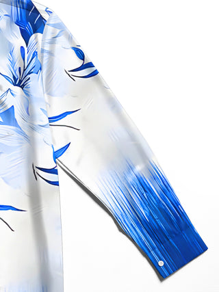 Men's long sleeve floral shirt detail close-up