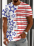 Independence Day Stars Stripes Print Round Neck Short Sleeve Men's T-shirt