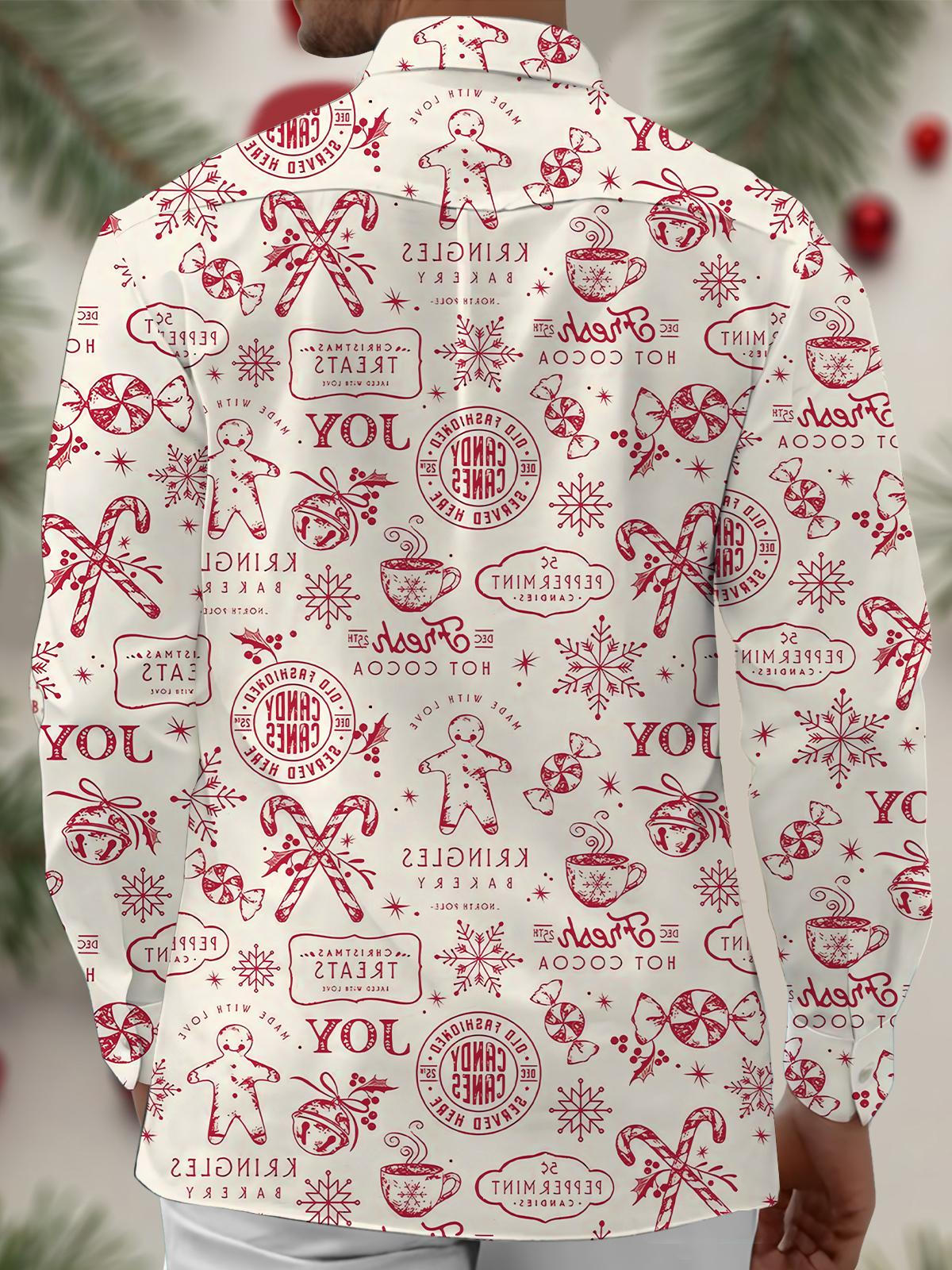 Christmas Print Men's Pocket Long Sleeve Shirts