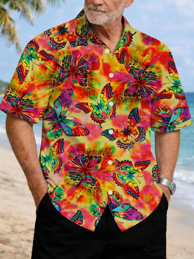 Men's butterfly print short sleeve shirt front view