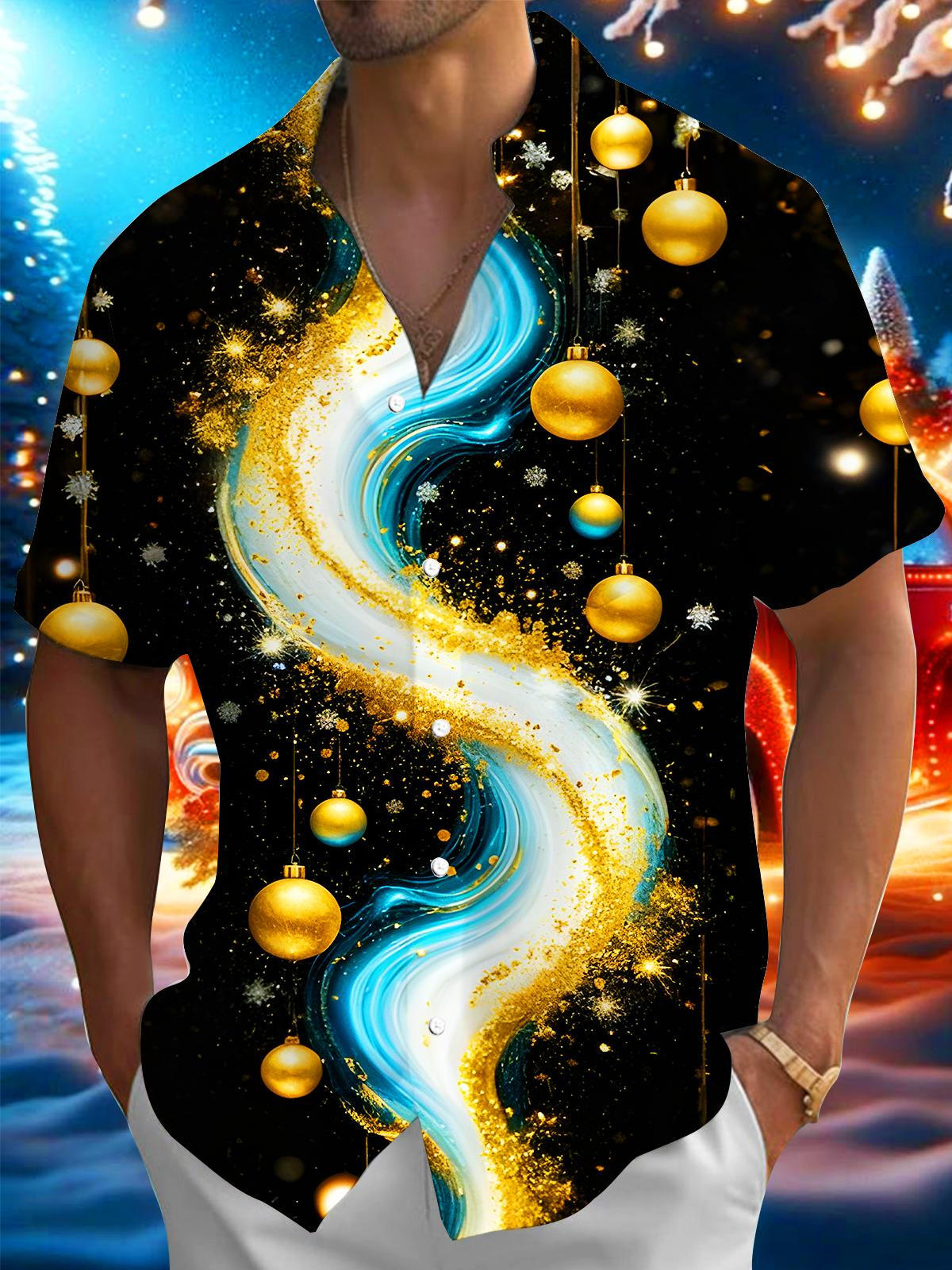 Art Glittering Gilded Light Ball Men's Pocket Short Sleeve Shirts
