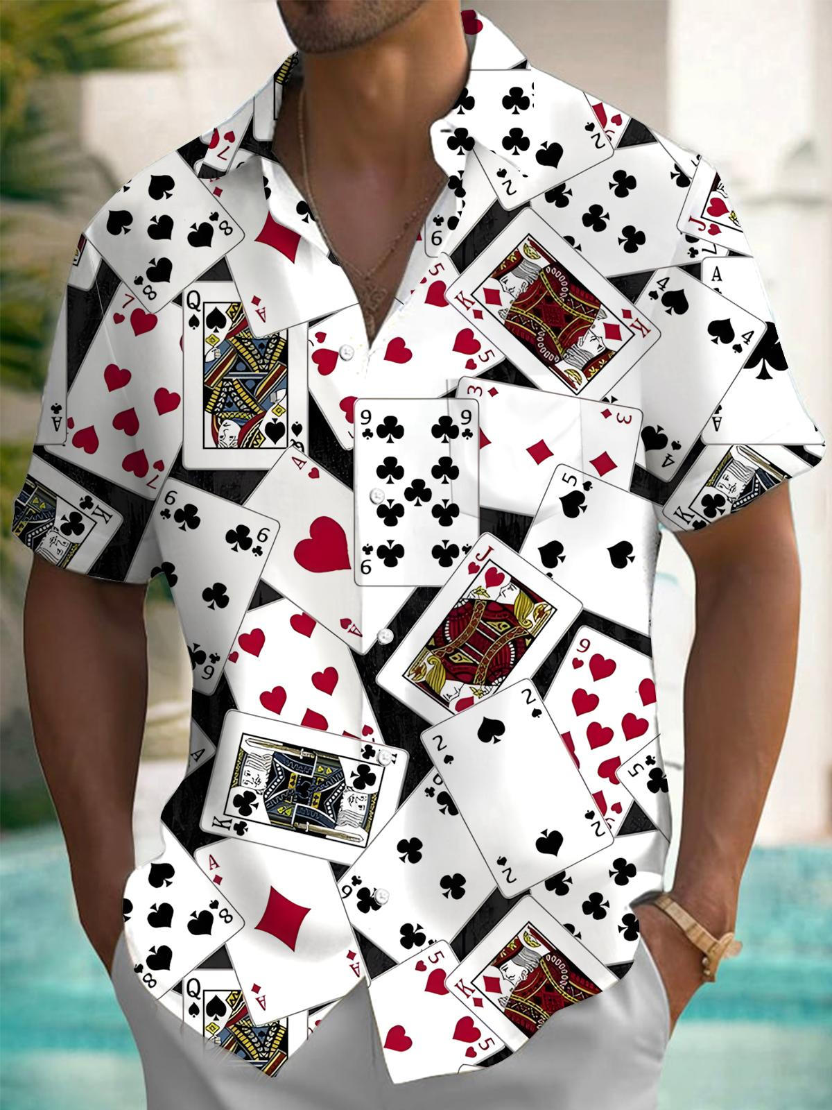 Poker Print Men's Pocket Short Sleeve Shirts