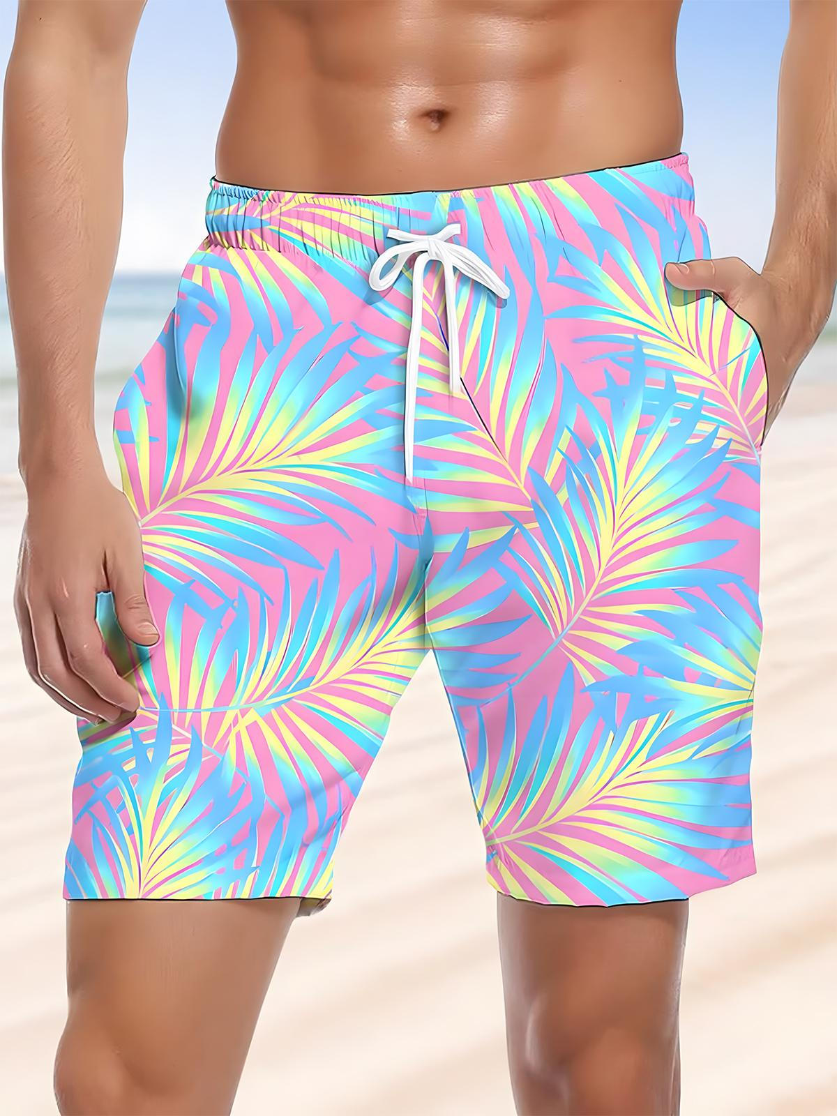 Hawaiian Leaf Print Men's Print Pocket Shorts