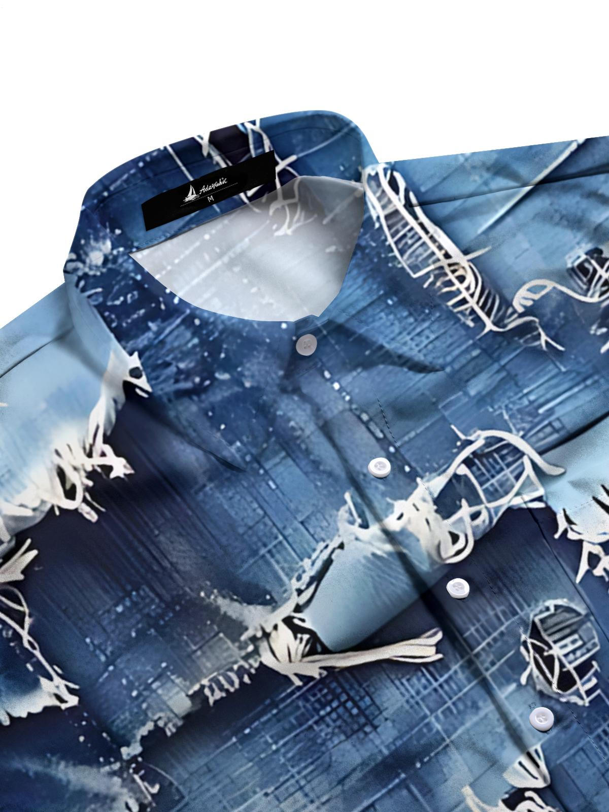 Denim Pattern Print Men's Pocket Short Sleeve Shirts