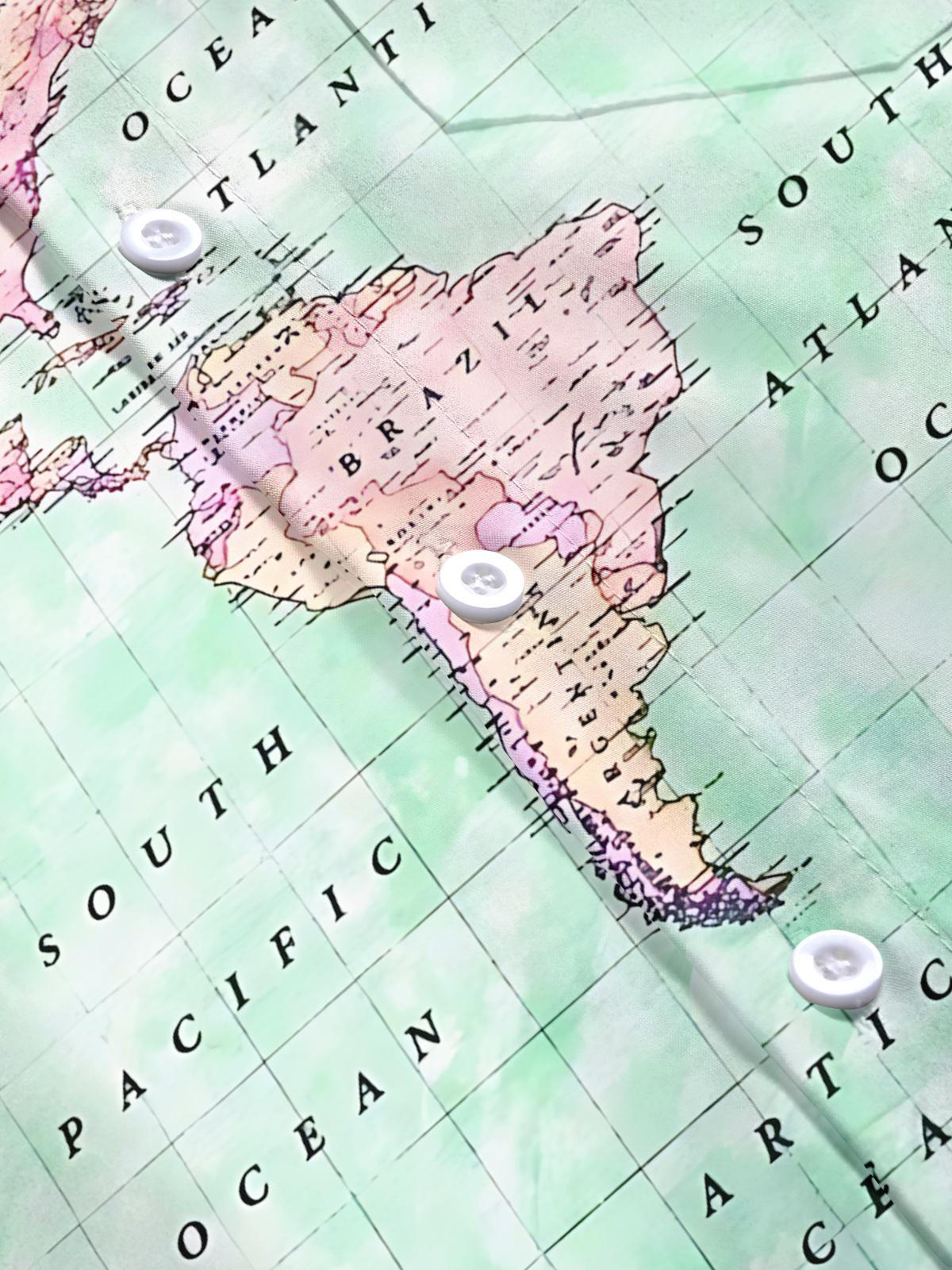 Map Print Men's Pocket Short Sleeve Shirts