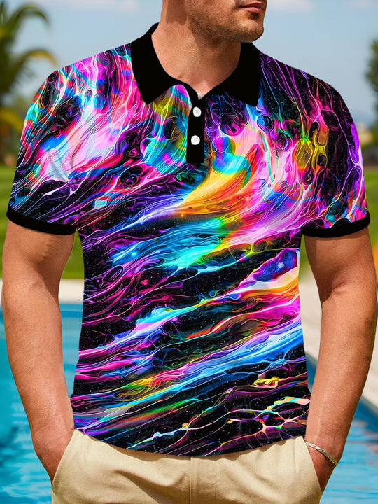 Men's abstract print short sleeve polo shirt front view