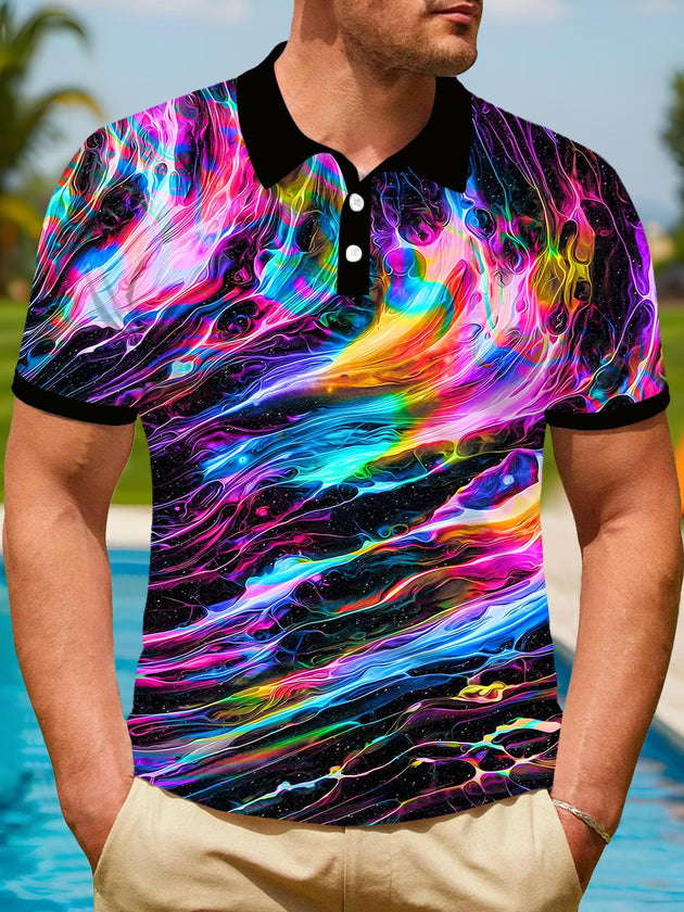 Men's abstract print short sleeve polo shirt front view