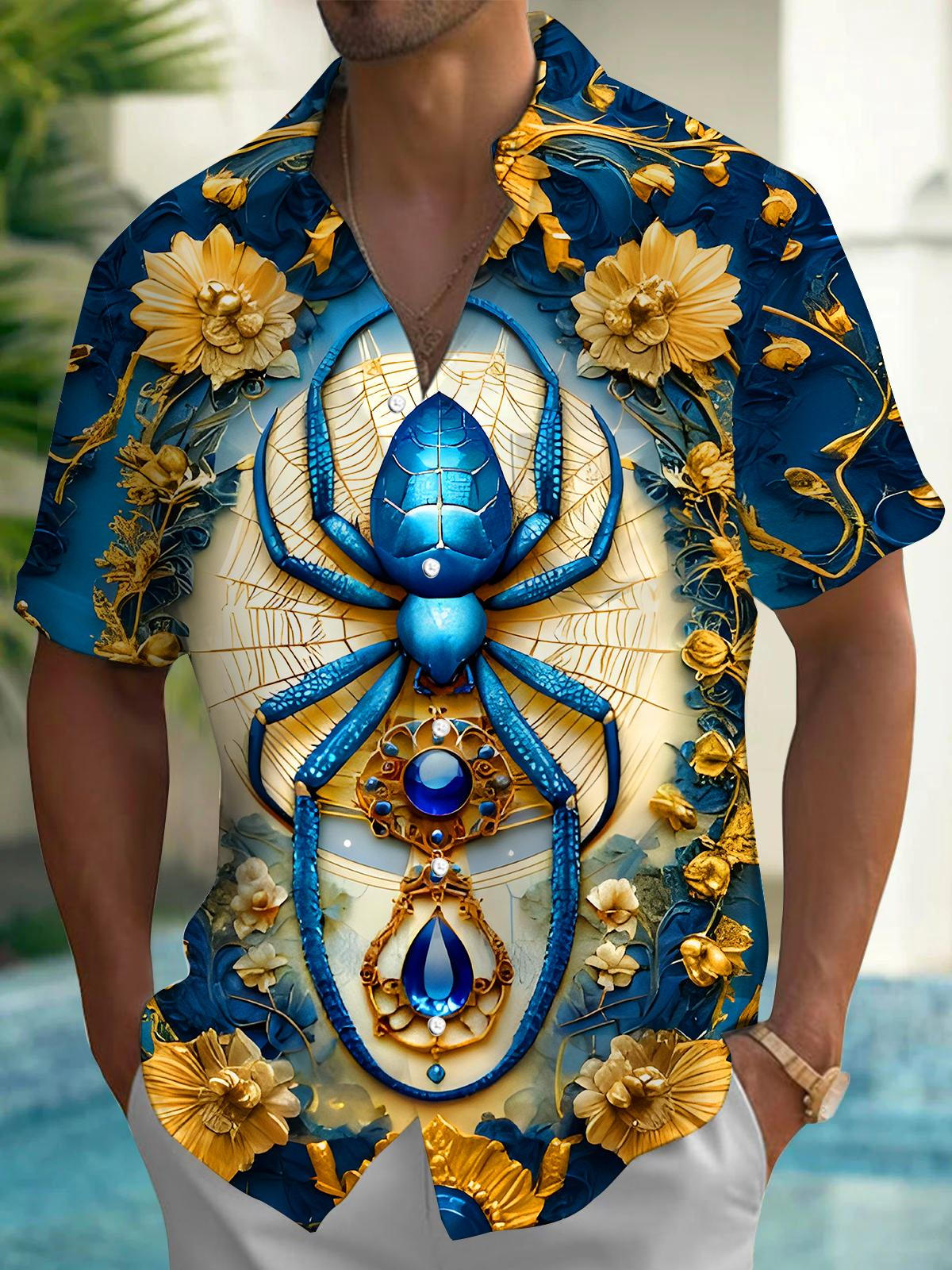 Spider Floral Men's Pocket Short Sleeve Shirts