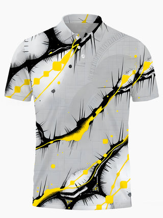 Men's abstract print short sleeve polo shirt front view