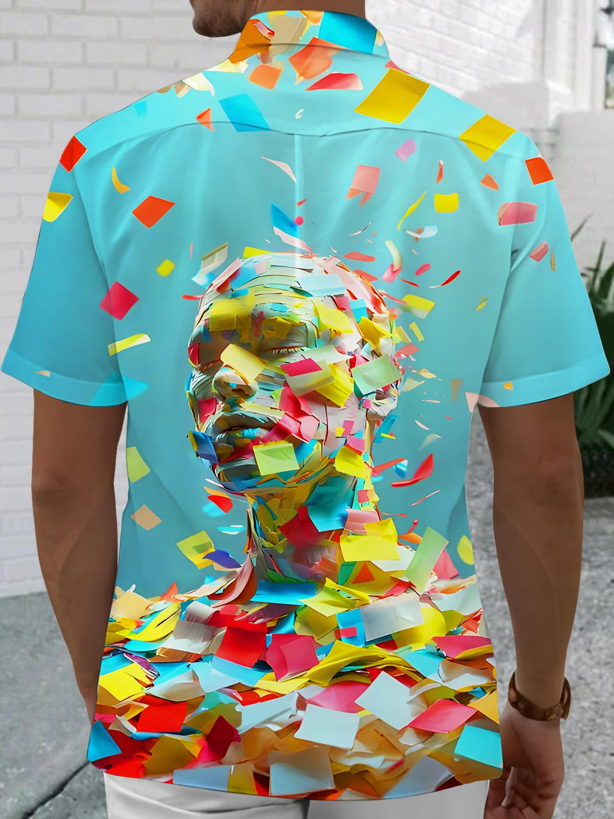 Art Colorful Sticky Notes Sculpture Face Men's Pocket Short Sleeve Shirts