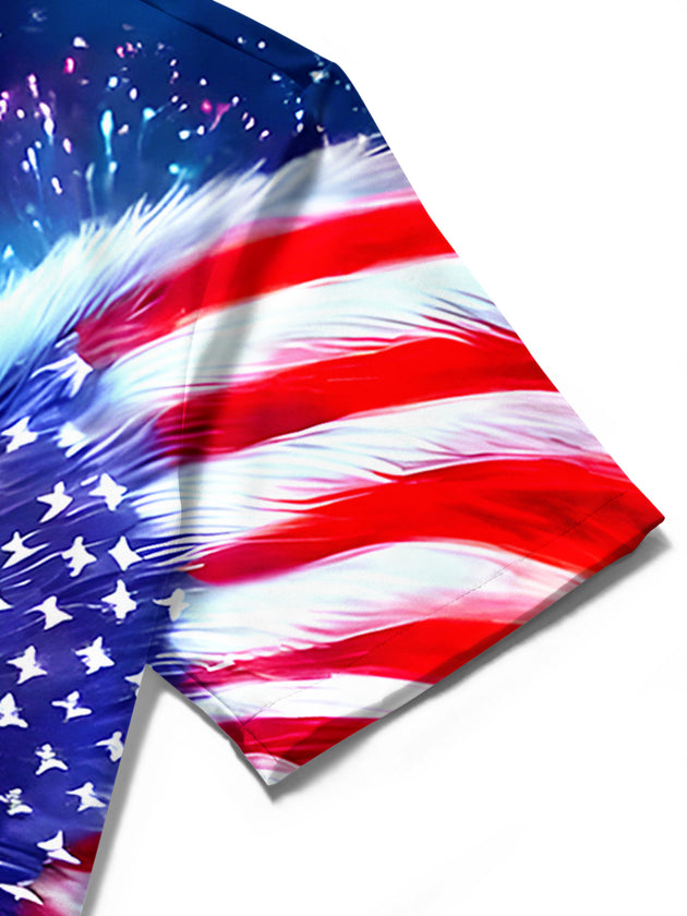 men's American flag print shirt close-up short sleeve