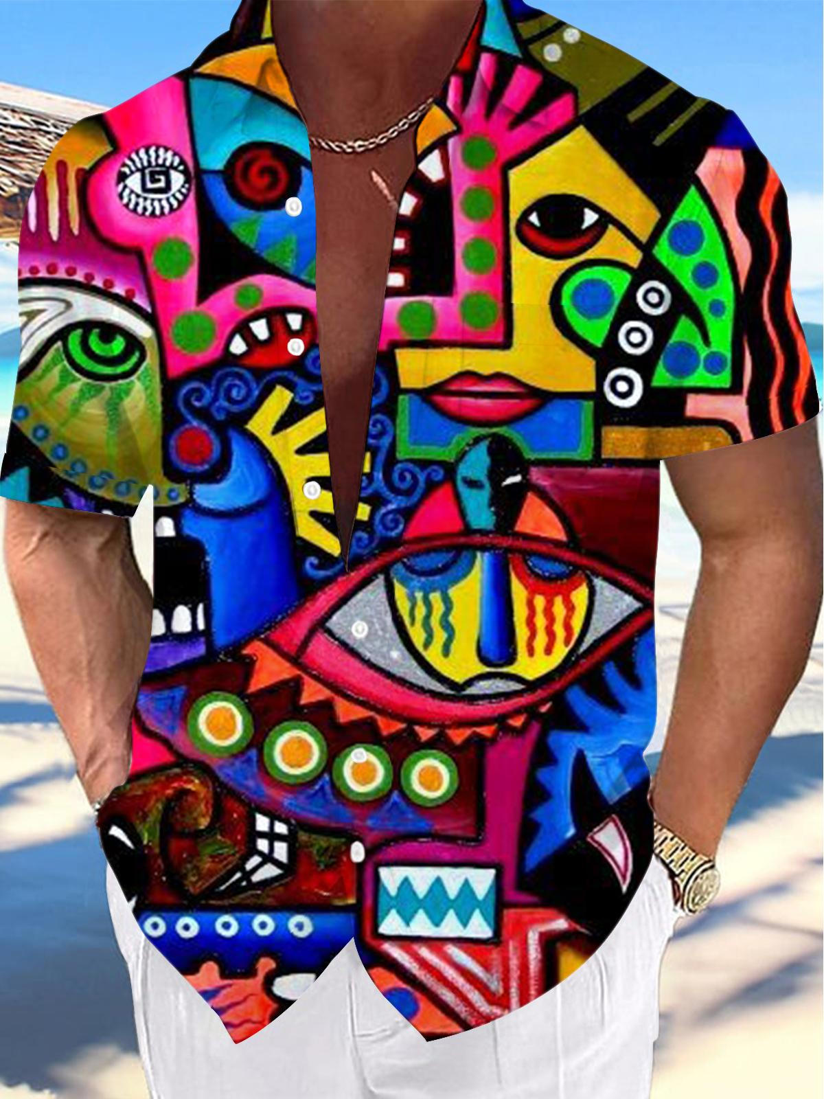 Abstract Art Print Men's Pocket Short Sleeve Shirts