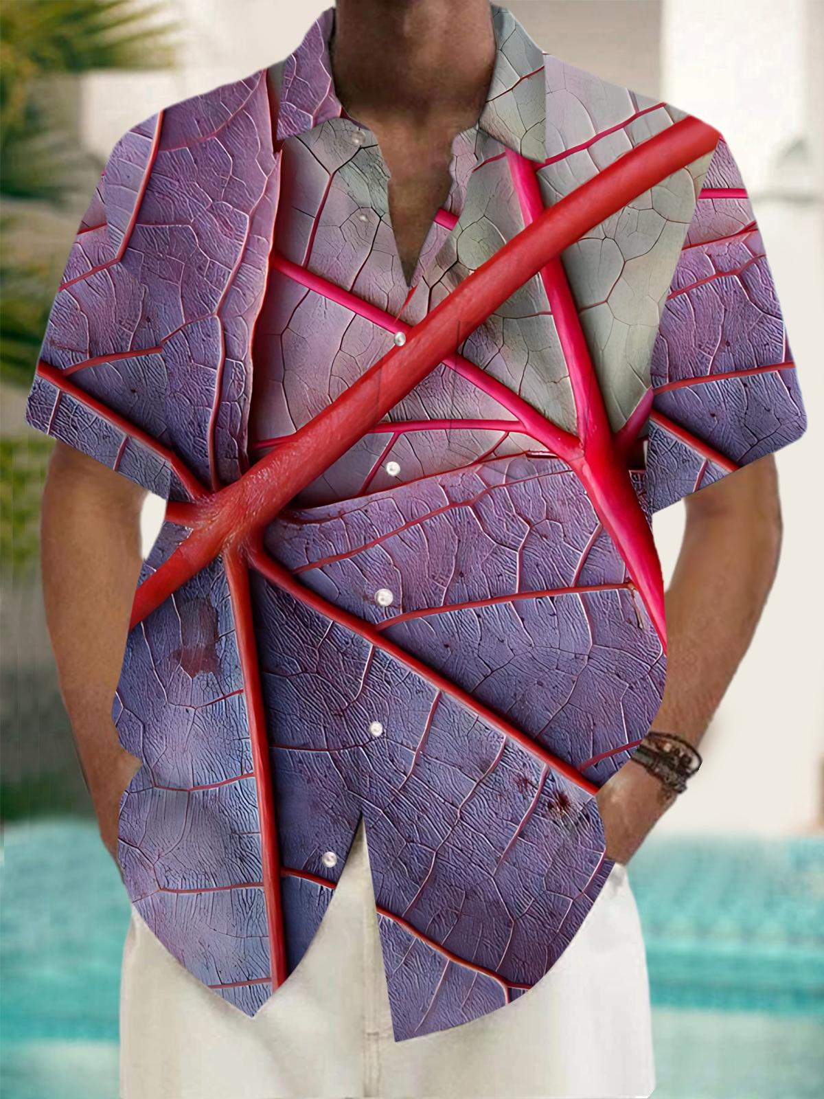 Leaf Print Men's Pocket Short Sleeve Shirts