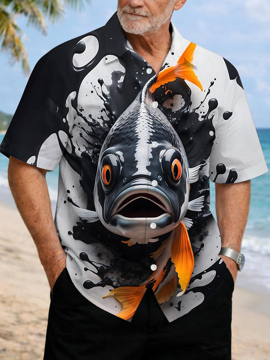 Fish Print Men's Pocket Short Sleeve Shirts