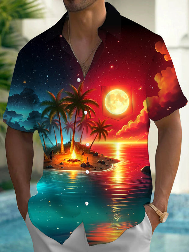 Men's Hawaiian short sleeve shirt front view for beach vacation