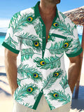 Peacock Feather Print Men's Pocket Short Sleeve Shirts