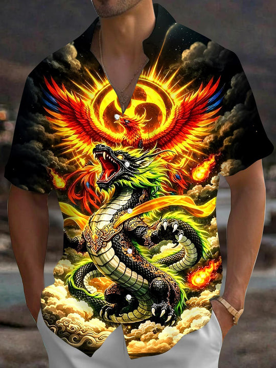 men's dragon print shirt front view