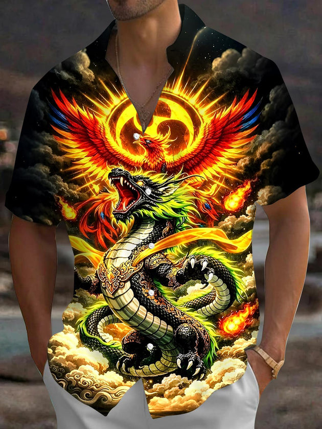 men's dragon print shirt front view
