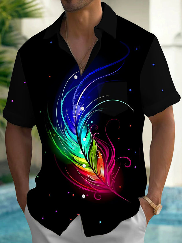 Men's short sleeve patterned shirt front view