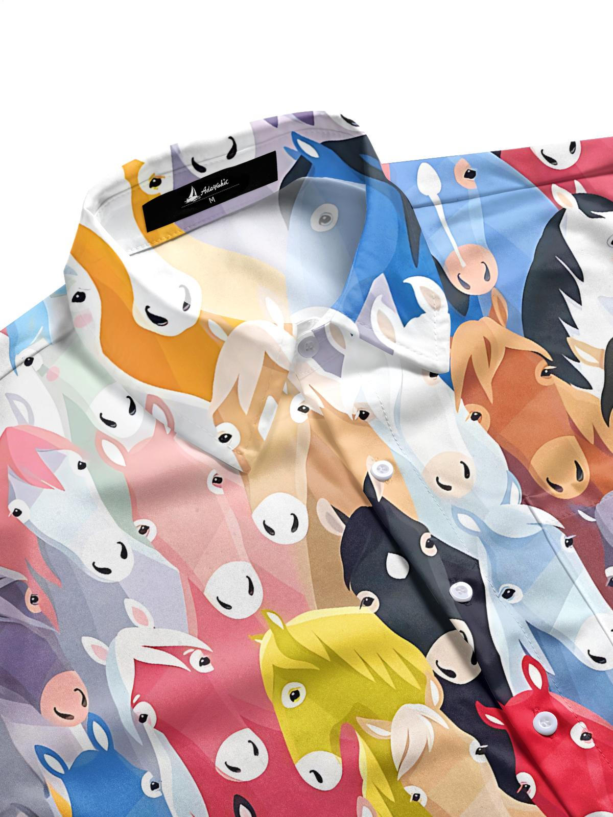 Horse Print Men's Pocket Short Sleeve Shirts