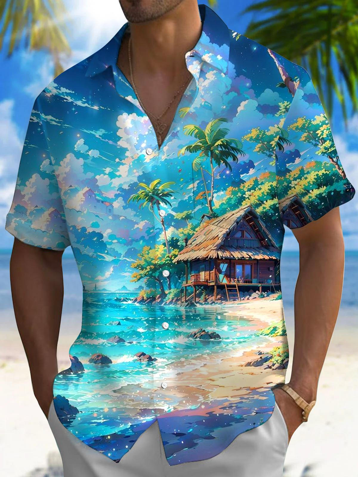 Beach Men's Pocket Short Sleeve Shirts