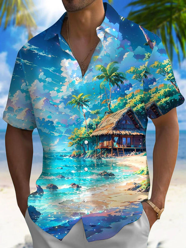 men's Hawaiian shirt front view beach vacation