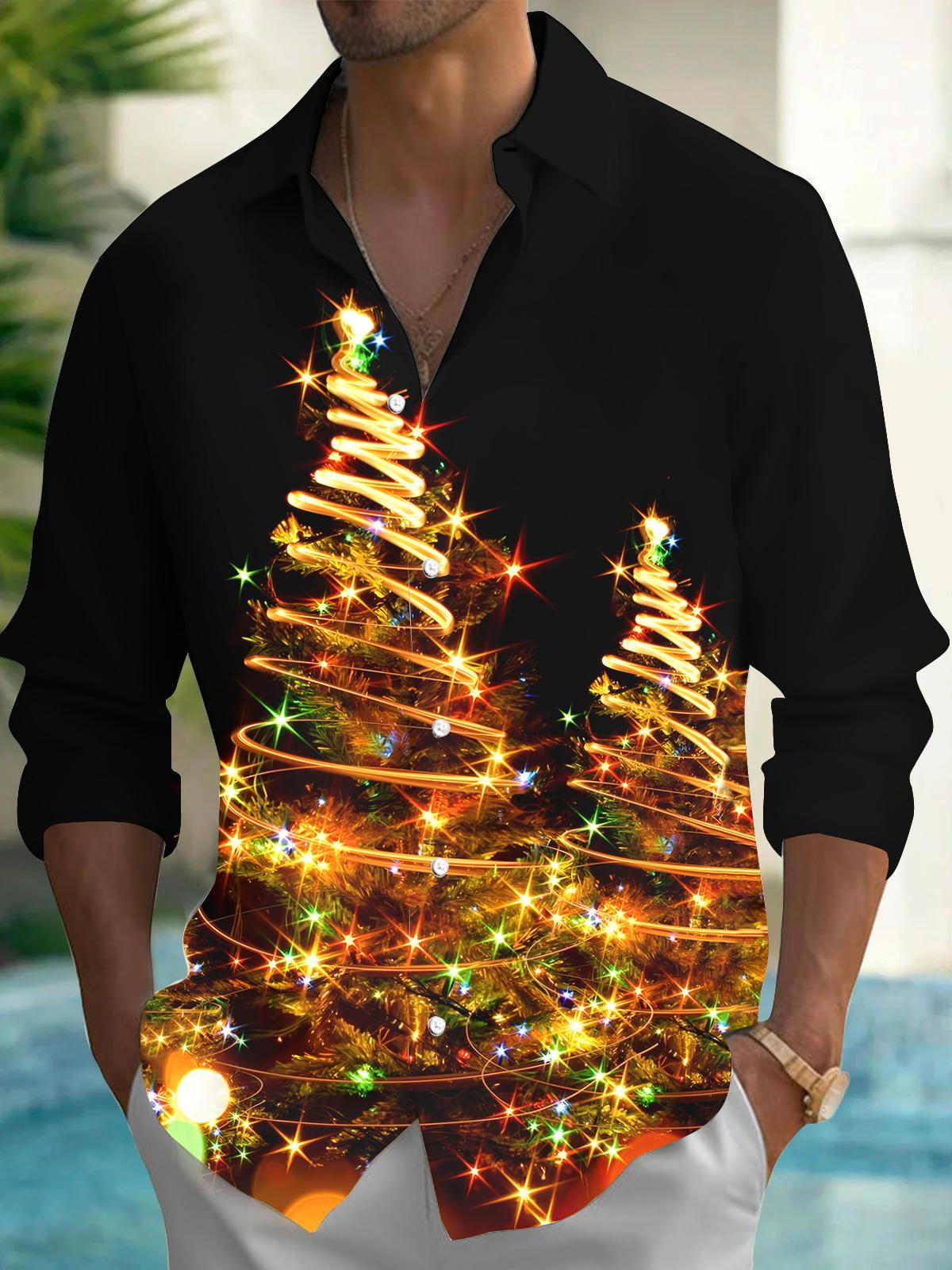 Christmas Tree Men's Pocket Long Sleeve Shirts