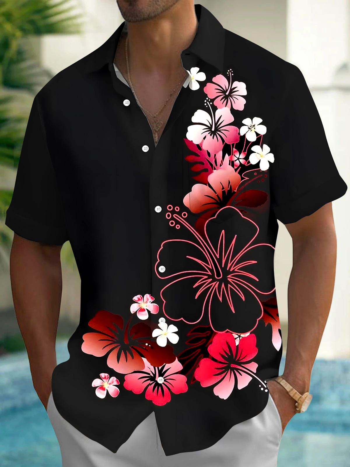 Floral Men's Pocket Short Sleeve Shirts