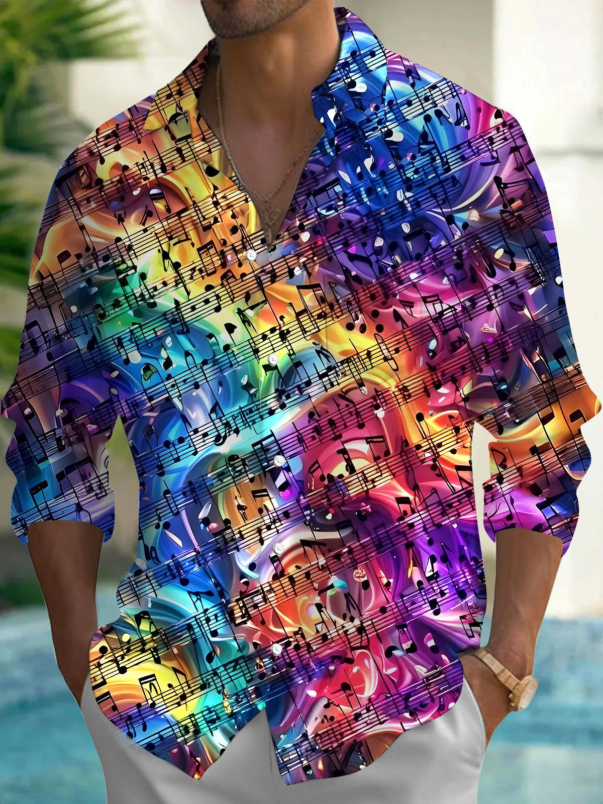 Musical Note Men's Pocket Long Sleeve Shirts