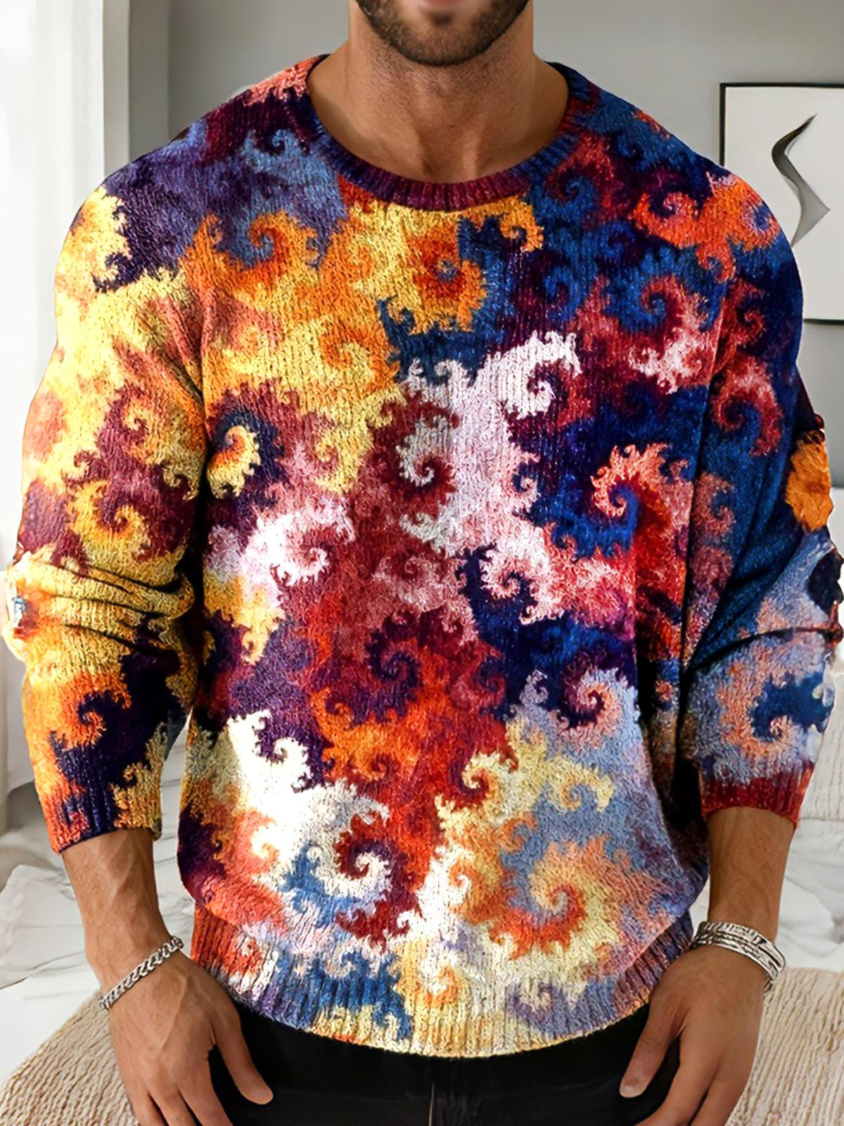 Abstract Men's Long Sleeve Round Neck Tops