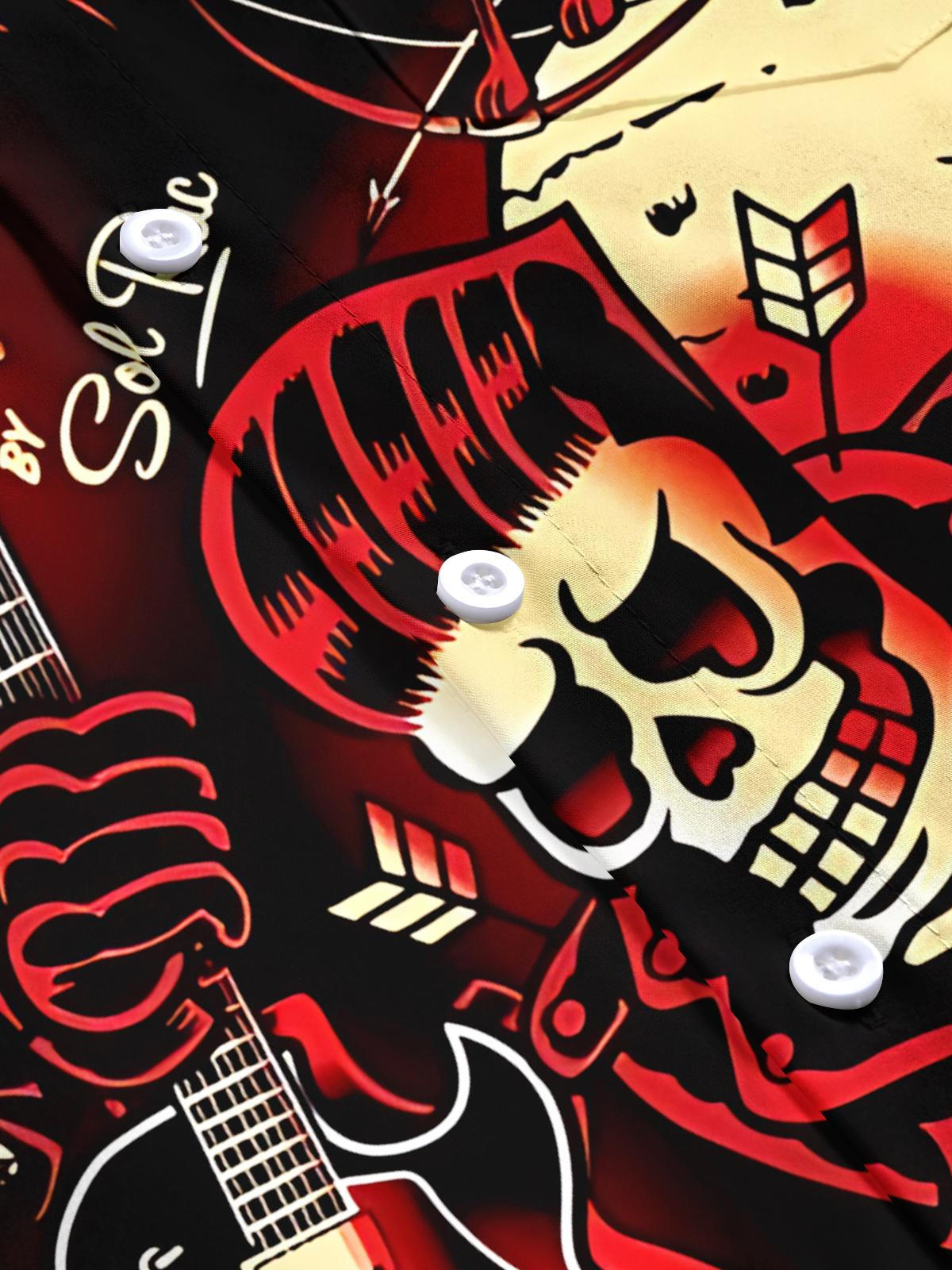 Rock Skull Print Men's Pocket Short Sleeve Shirts