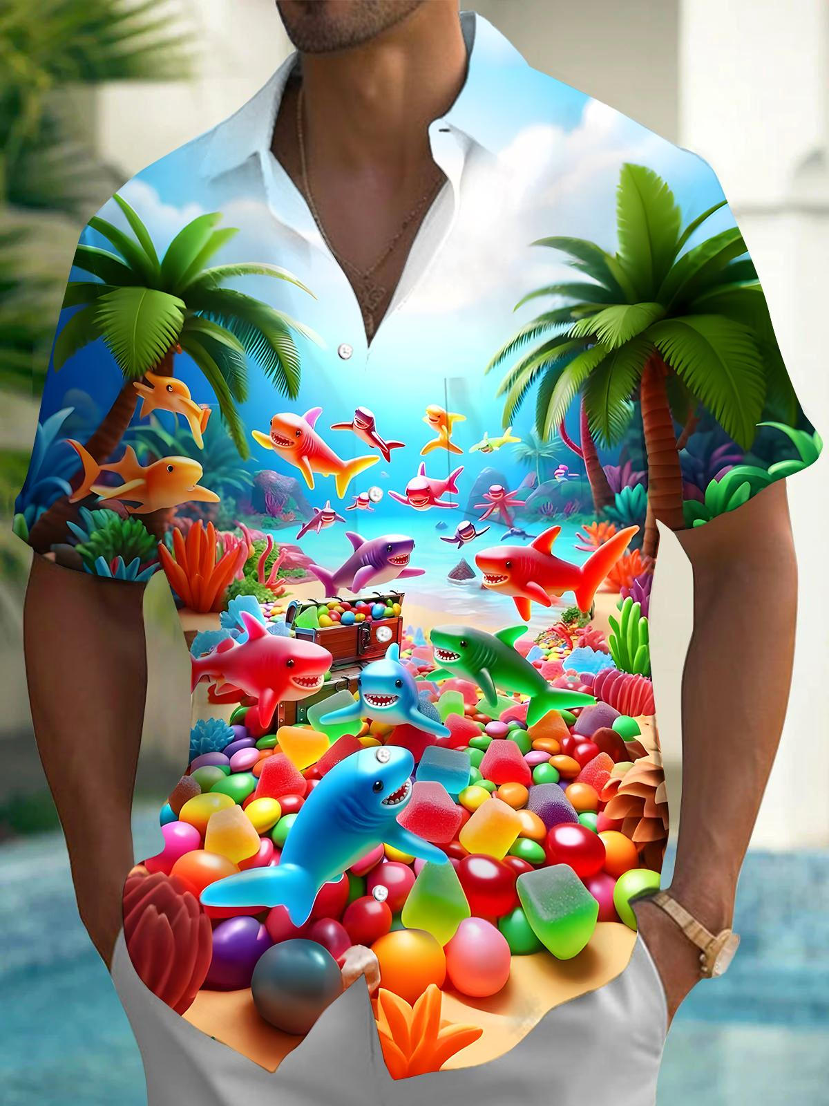 Hawaiian Shark Men's Pocket Short Sleeve Shirts
