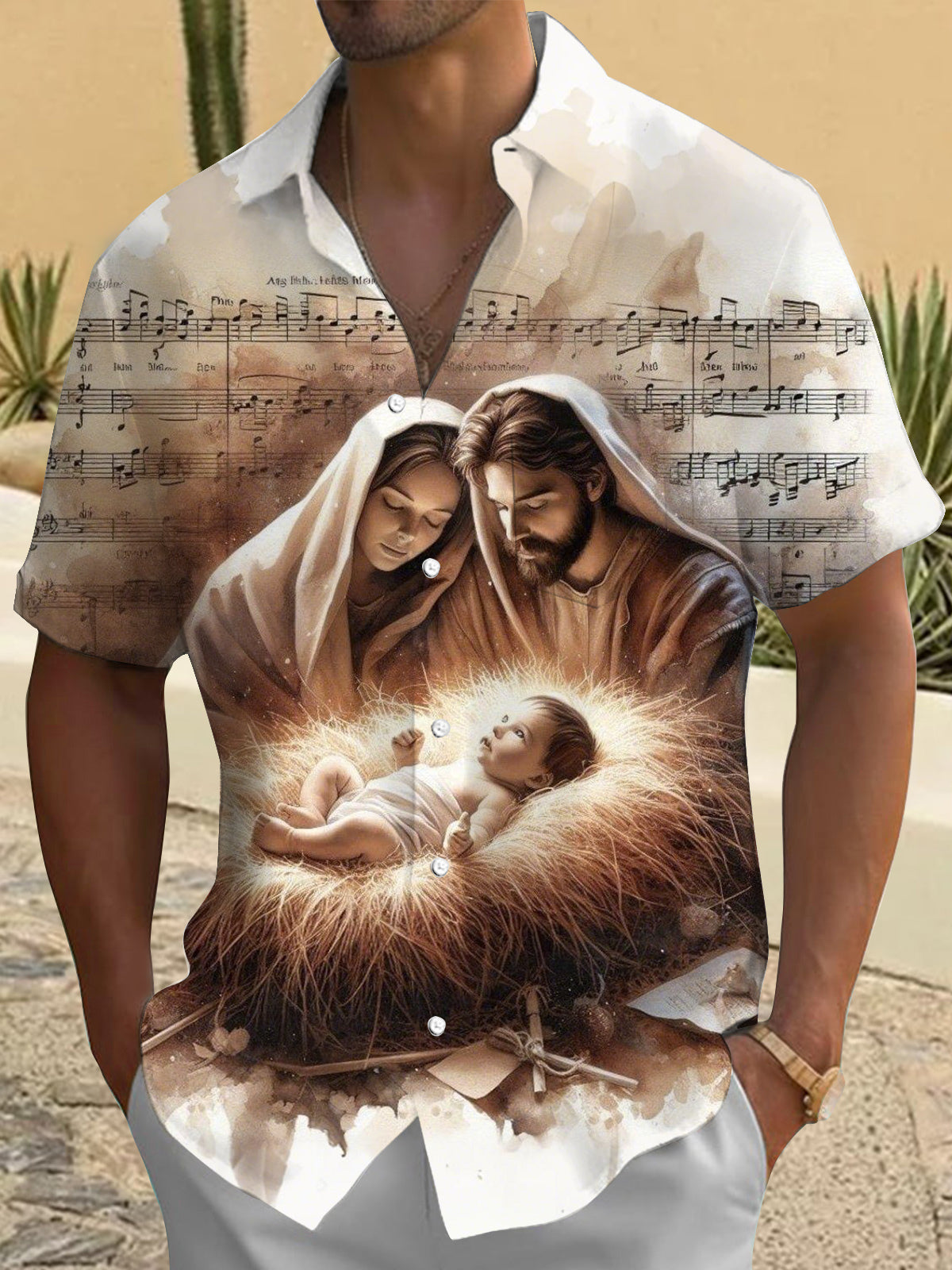 Christian Jesus Nativity Print Men's Pocket Short Sleeve Shirts
