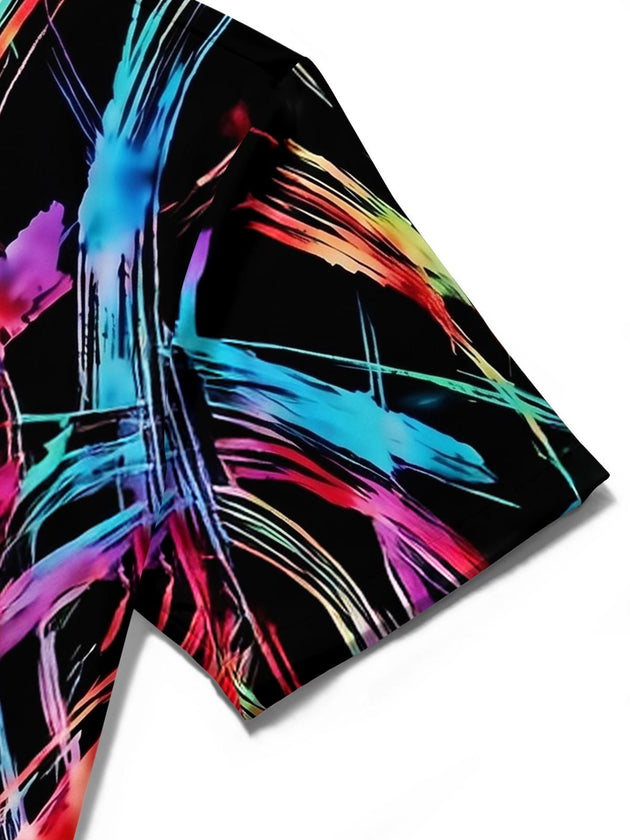 Colorful Abstract Brushstroke Tie-Dye Geometry Men's Pocket Short Sleeve Shirts