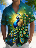 Peacock Print Men's Pocket Short Sleeve Shirts