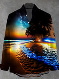 Coconut Tree Beach Men's Pocket Long Sleeve Stand Collar Shirts