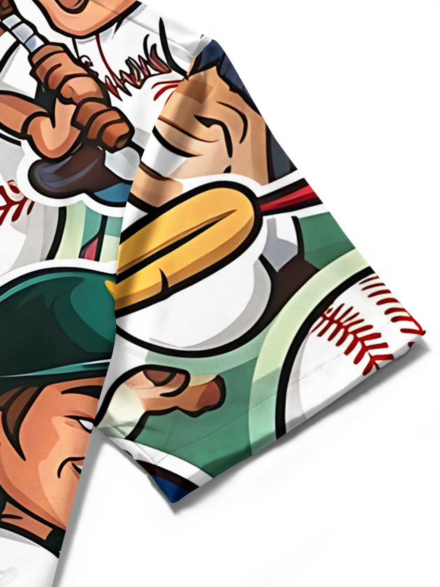 men's baseball print shirt close-up short sleeve