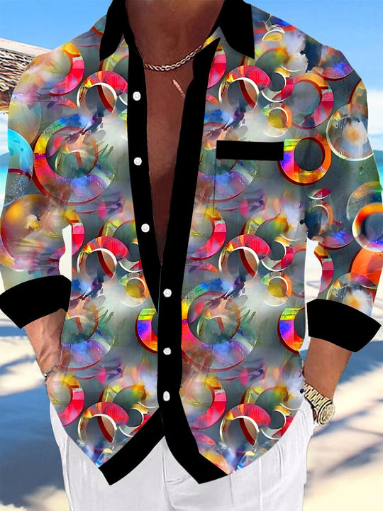 Men's tie dye long sleeve pocket shirt front view