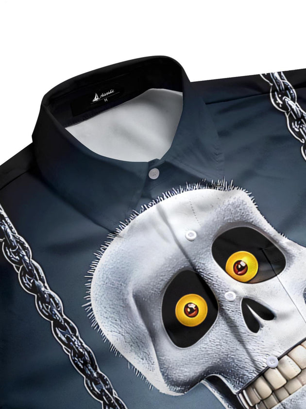 Men skeleton print pocket long sleeve shirt side view
