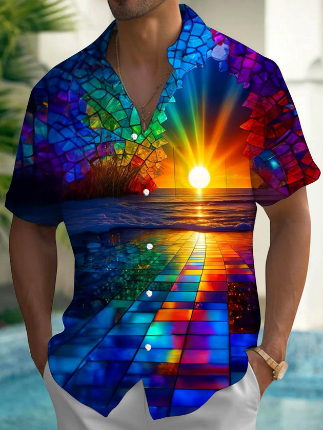 men's Hawaiian shirt front view tropical beach vacation
