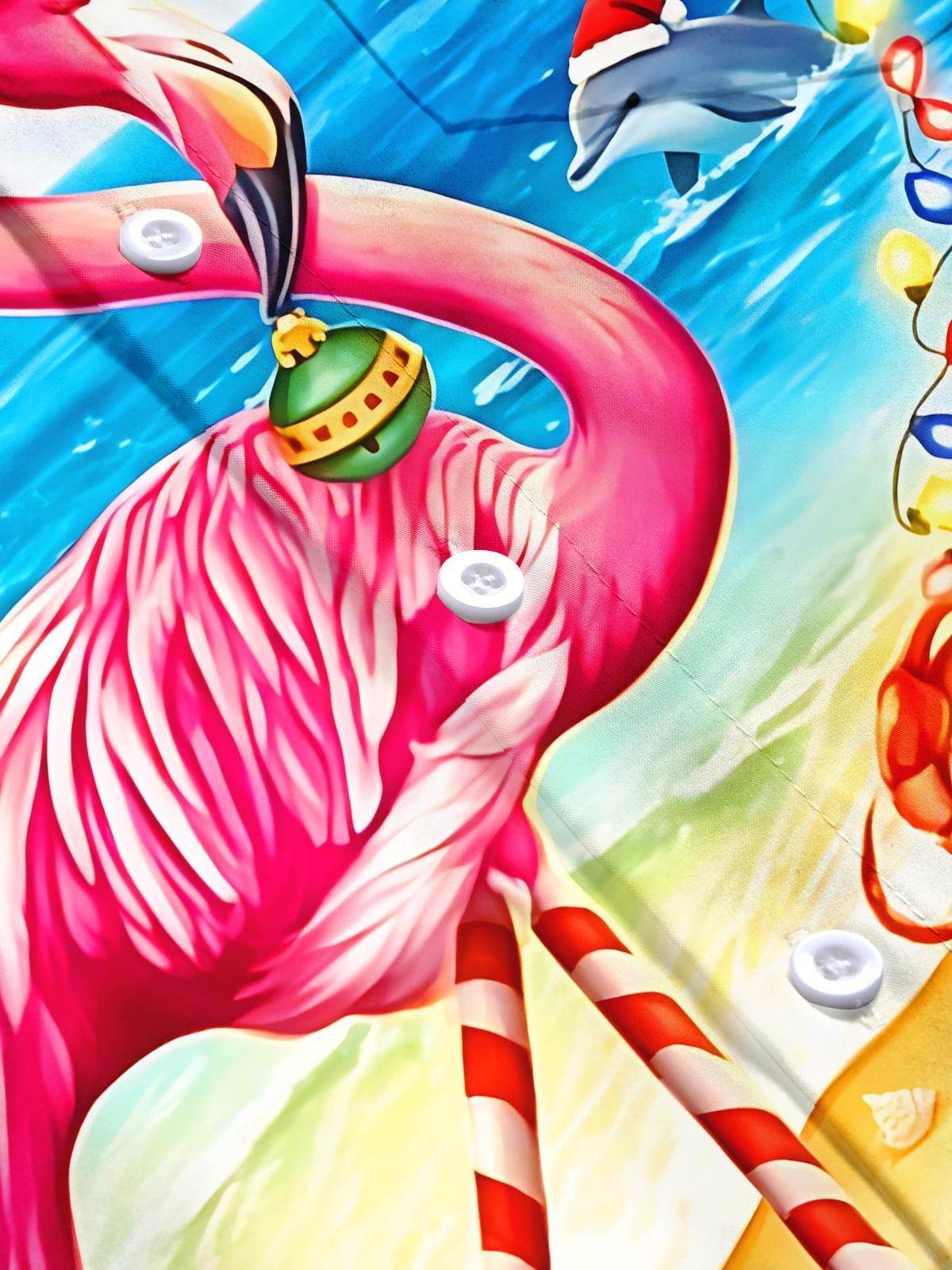 Hawaiian Summer Christmas Flamingo Beach Men's Pocket Short Sleeve Shirts
