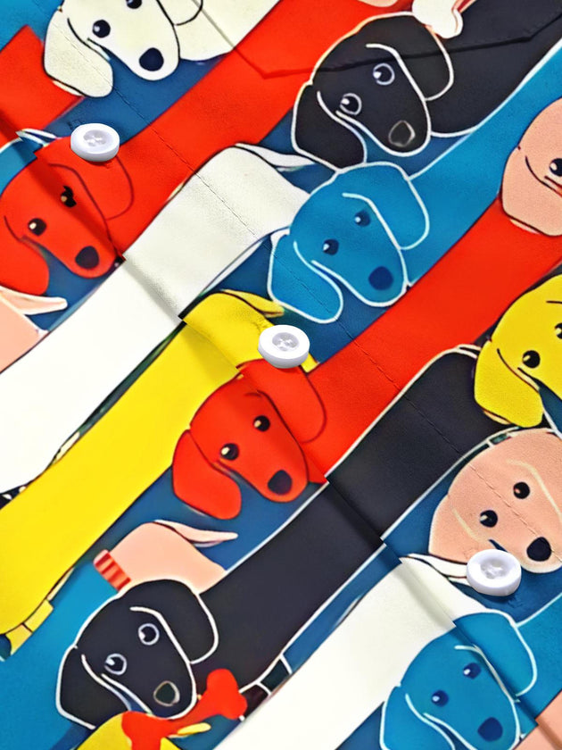 Men's Dachshund Print Short Sleeve Shirt Flat Lay View