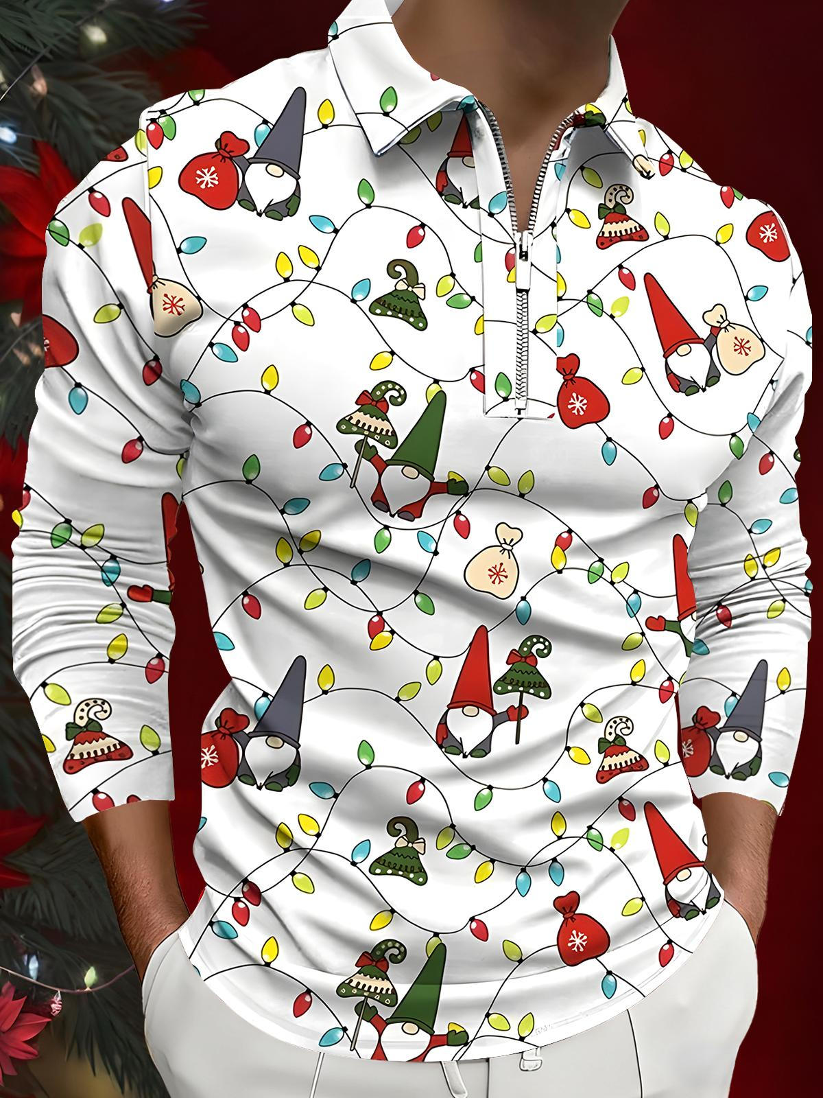 Christmas Men's Long Sleeve Zipper Polo